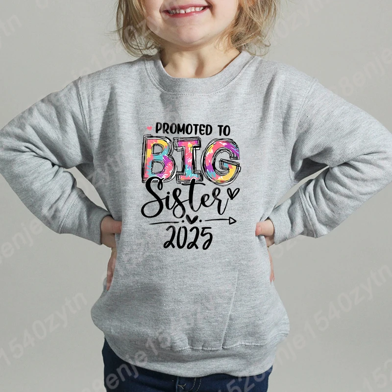 Promoted To Big Sister 2025 Hoodless Sweatshirt Kids Personality Crew Neck Pure Color Pullovers Children Casual Long Sleeve Tops
