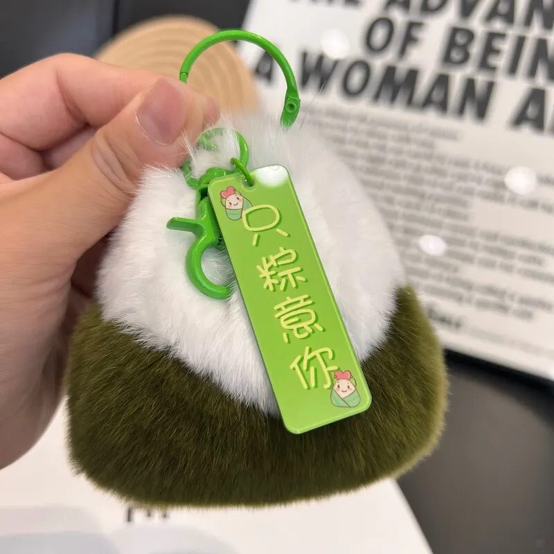 Cute real otter fur mini zongzi car keychain pendant ins popular plush ball backpack hanging cloth gift