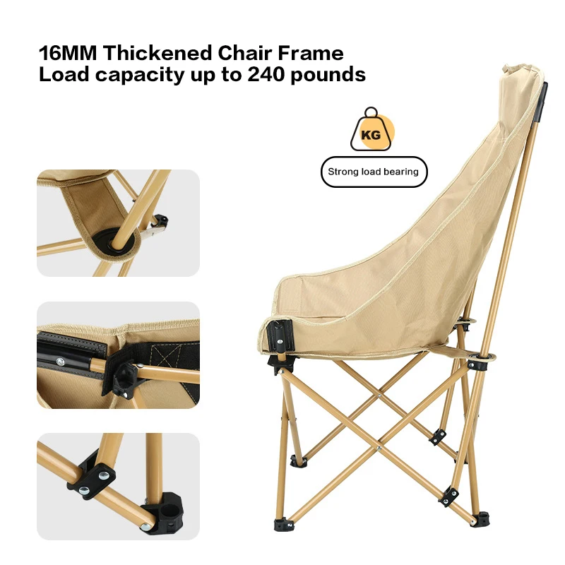 Camping Moon Chair High Back Ultralight Folding Chair Portable 130Kg Load Travel Rocking Chair Outdoor Fishing Chair