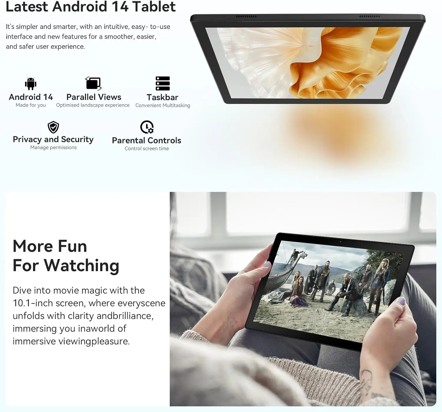 URAO Tablet 10 pulgadas Android 14 tabletas 10GB + 64GB 1TB ampliar procesador octa-core WideVine L1 5000mAh WiFi6 USB OTG detección facial
