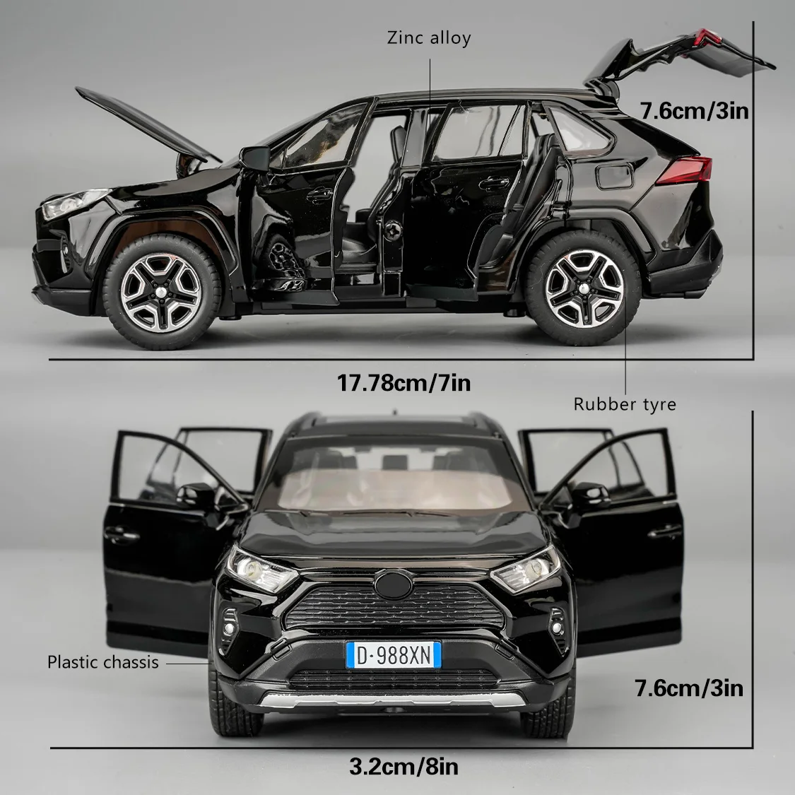 Modèle réduit de voiture 1/32 RAV4 en alliage moulé sous pression, véhicule à collectionner avec lumière et son, porte pouvant être ouverte pour garçons et enfants en bas âge