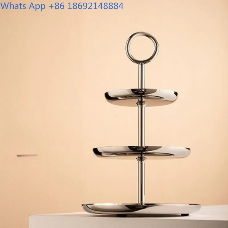 European Style Stainless Steel Three-Layer Dessert Cake Stand Household Snack Candy Tray Light Luxury Fruit Plate 4