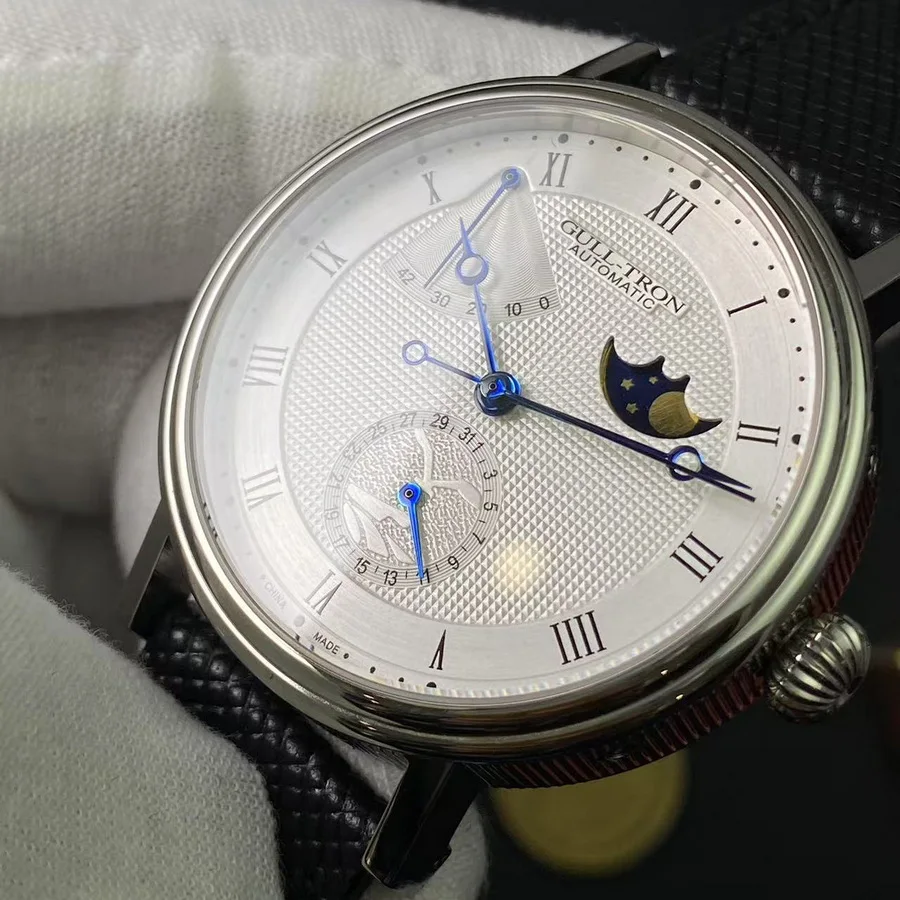 Gull Tron Men Automatic Watch 40MM M​oonphase Mechanical Wristwatch Sapphire Mirror ST2153 Power Reserve Dial