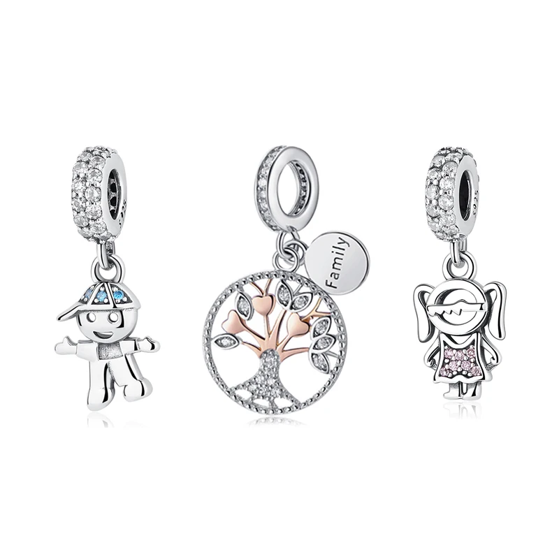 Original 925 Sterling Silver Charms Family Tree Love Heart Mom Pendant Beads Fit Brand Bracelets Necklaces Women DIY Jewelry