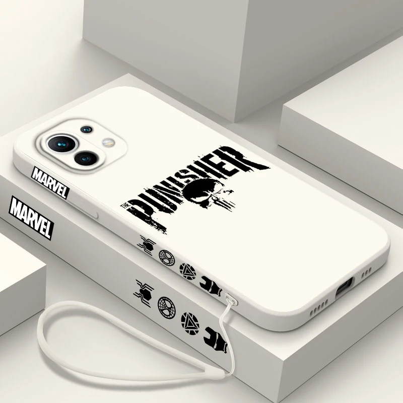 Luxury Marvel Punisher Logo Phone Case For Xiaomi 14 13 12 11 10 T Pro Ultra Lite 5G Liquid Left Rope 5G Soft Cover