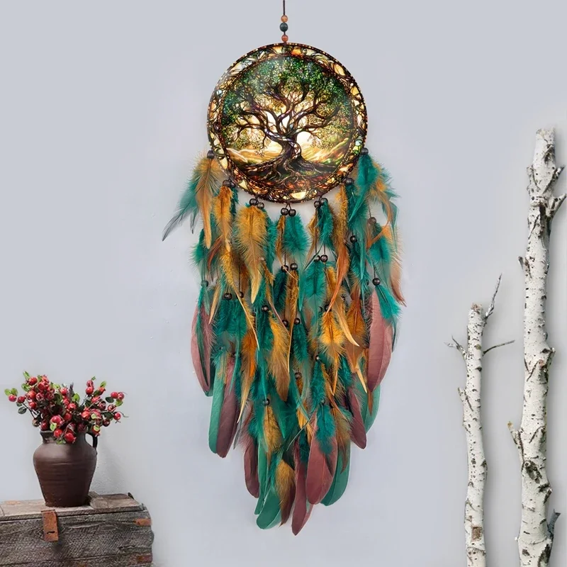 Vintage 3D Printed Acrylic Feathers Peacock Dream Catcher Large Wall Hangings Window Pendants Handmade Wind Chimes For Gifts