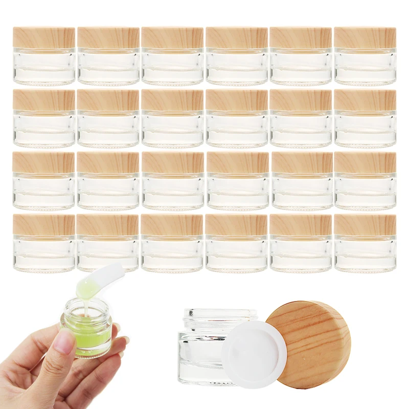 24pcs/lot 10ml Clear Glass Empty Jar Pots Portable Cosmetic Container with Inner Lid for Face Cream Lip Balm Refillable Bottles