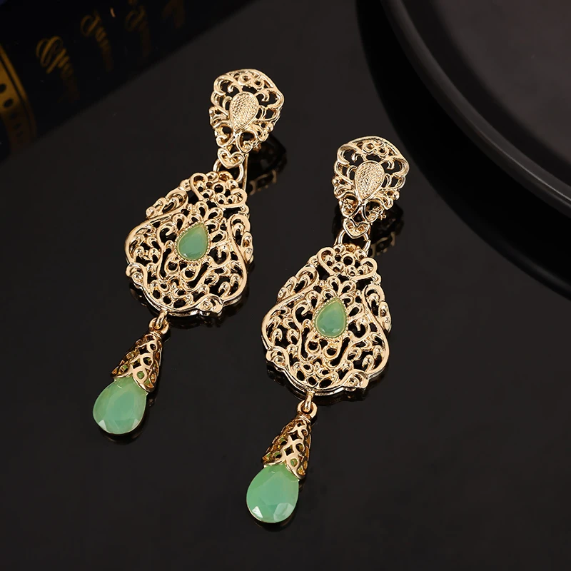 Luxury Moroccan Metal Earrings Women's Wedding Jewelry Earrings Pendant French Hook Design Colorful Rhinestone Mosaic