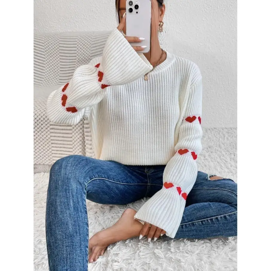 

New Loose Spring and Autumn Pullover Heart-shaped Jacquard Sweater