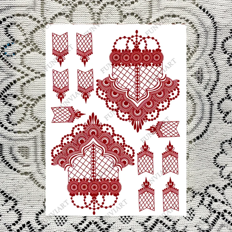 10 Pcs/Set Maroon Color Henna Tattoo Stickers for Hand Brown Red Henna Tattoos for Women Waterproof Temporary Mehndi Tattoo Fake