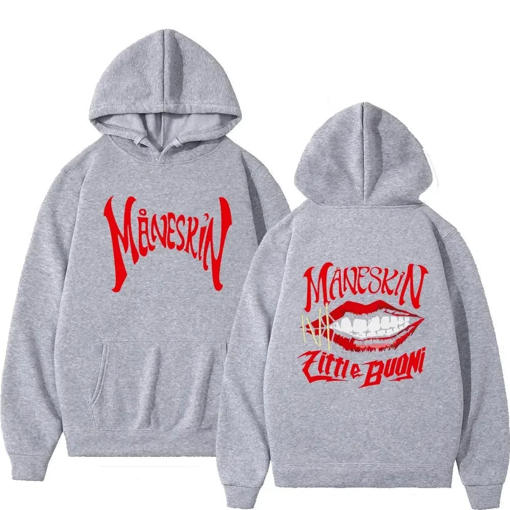 Autumn Winter Rock Band Maneskin Mouth Print Hoodie Men Women Hip Hop Pullover Oversized Sweatshirt Loose  Long Sleeve Hooded