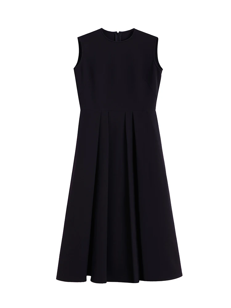 

Ele Long Bla Dr Women's Spring New Sle Vintage Pleated Waist Cinch Hepburn Sle Dr High Waist Maxi Dr