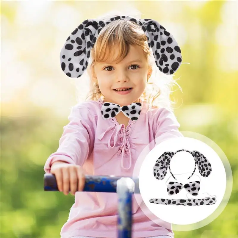 2 Sets Animal Headband Dalmatian Ears Bow Ties Dog Puppy Headband Sets Animal Headgear Hair band Tail Sets Children Stage