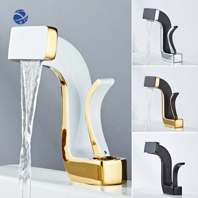 Bathroom Faucet Brass Gold White Bathroom Basin Faucet Cold And Hot Water Mixer Sink Tap Deck Mounted Black & Gold Tap