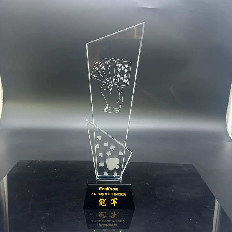 Customized Creative Poker Series Trophy, Competitions Reward Honors Souvenirs, Home Decor, Laser Sandblasting Crystal Medal, 1Pc