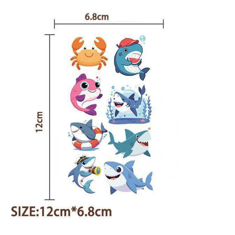 10 قطعة/المجموعة الكرتون القرش المؤقتة لصاقات وشم حيوانات البحر الأسماك للماء الوشم لهدية حفلة عيد ميلاد مضحك