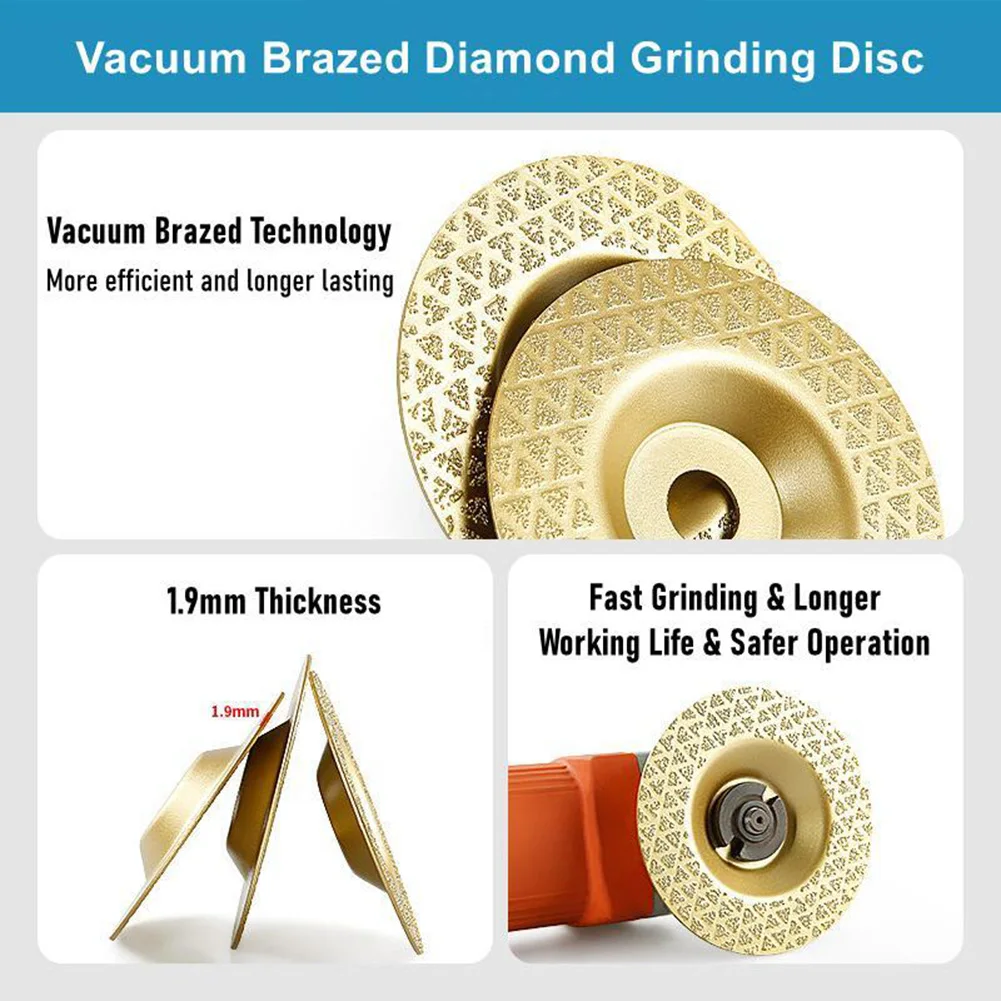 Imagem -06 - Vacuum Soldadas Diamond Cup Roda Moagem Disco Fresa Carboneto de Metal Aço de Tungstênio Telha Mármore Cerâmica 100 mm 1pc