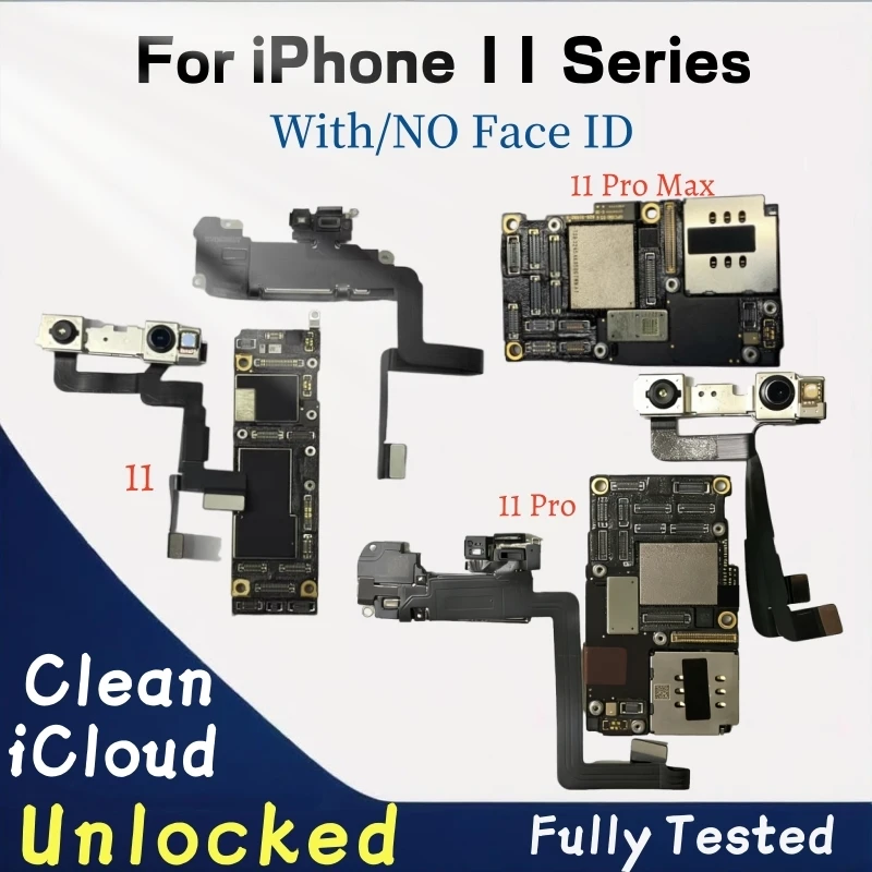 Placa Base Desbloqueada para iPhone 11 Pro/Pro Max, Compatible con Actualizaciones de iOS y iCloud Limpio, Con/Sin Face ID, Completamente Probada