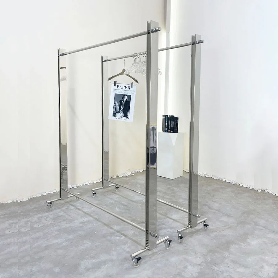 Stainless Steel Cloth Racks Wheels Moving Entryway Coat Storage Room Corner Clothes Hanger Rustic Cabideiro Hallway Furniture