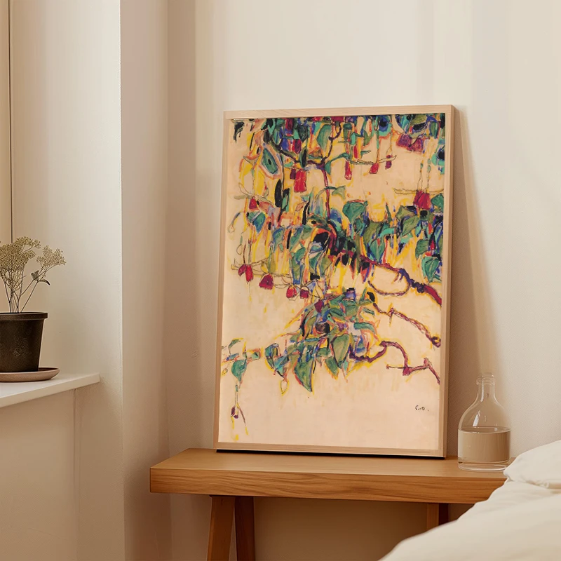 Fuchsia Branches or Sun Tree Egon Schiele Poster Canvas Painting Print Expressionist Wall Art Picture for Living Room Home Decor