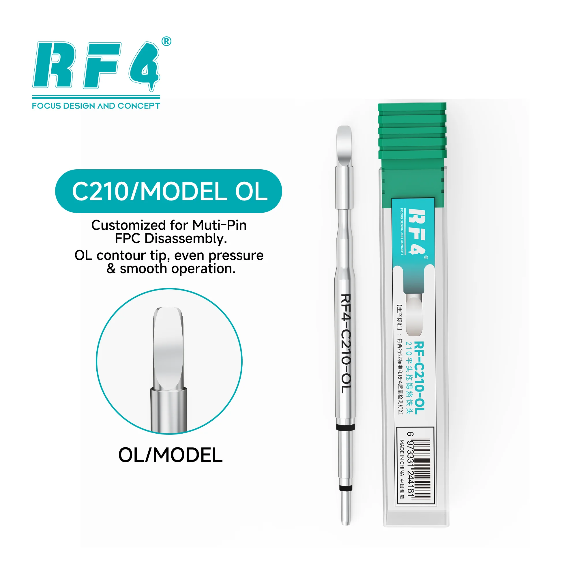 RF4 RF-C210-OL Soldering Iron Tip 3D Curved Surface Fitting Rapid Heating for Screen FPC Flex Cable Disassembly Repair
