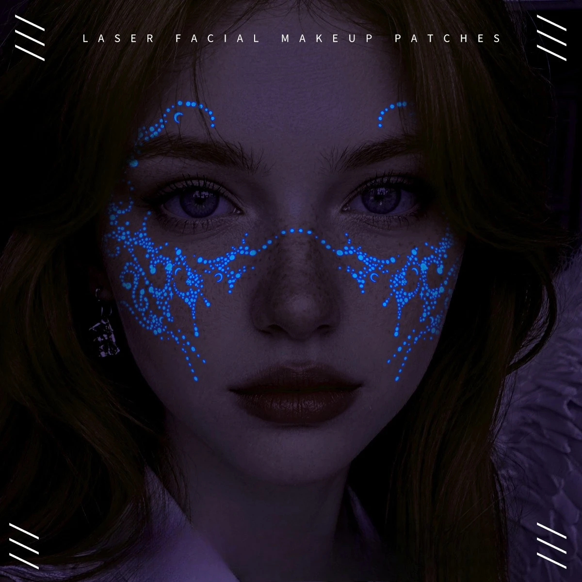 Halloween Glow-in-the-Dark Face Tattoo Stickers Neon Lightning Pattern Full-Face Party Cosplay Temporary Body Art Decals