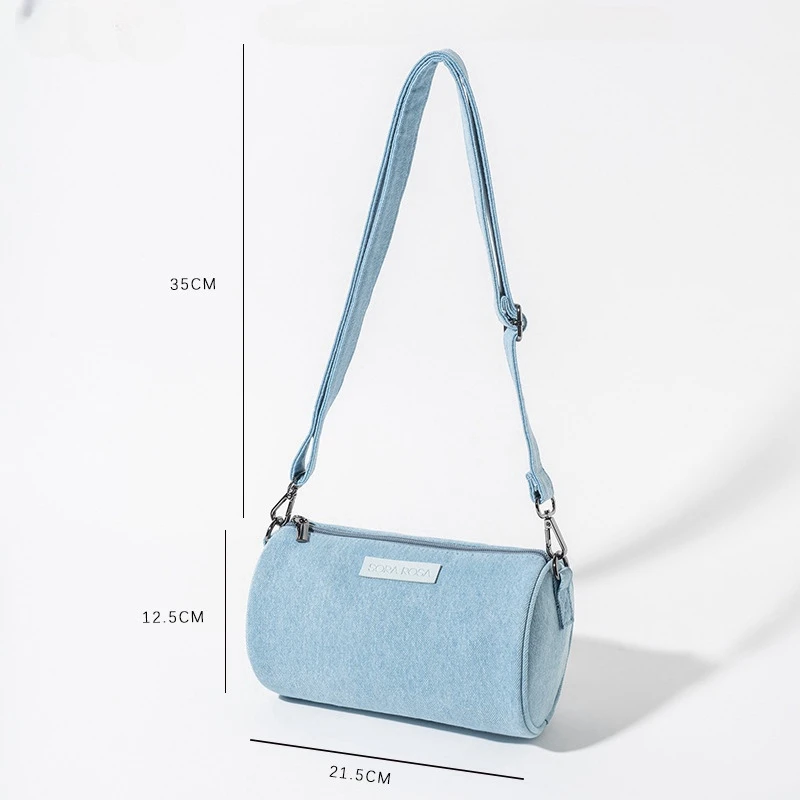 Japanese Style Cylindrical Light Blue Denim Crossbody Bag Spring Summer One Shoulder Armpit Small Bags for Femele Bolsa Feminina