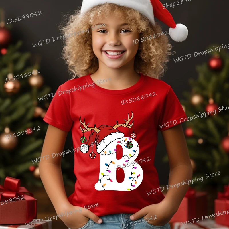 

Kids Christmas Alphabet Autumn Clothes Tops Letters Printed Cartoon Fashion Cotton Children's Clothing Crewneck Xmas Tshirt Tops