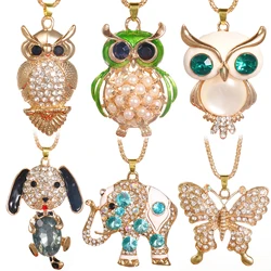 2024 New Painted Pearl Owl Pendant Stainless Steel Chain Rhinestone Animal Element Fashion Women's Street Style Necklace Jewelry