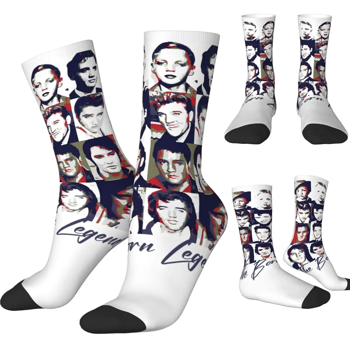 Elin Design-Chaussettes de Basketball en Polyester pour Homme et Femme, sulf, Absorbant la Sueur, The Born Legend E-Elvis P-Presleys