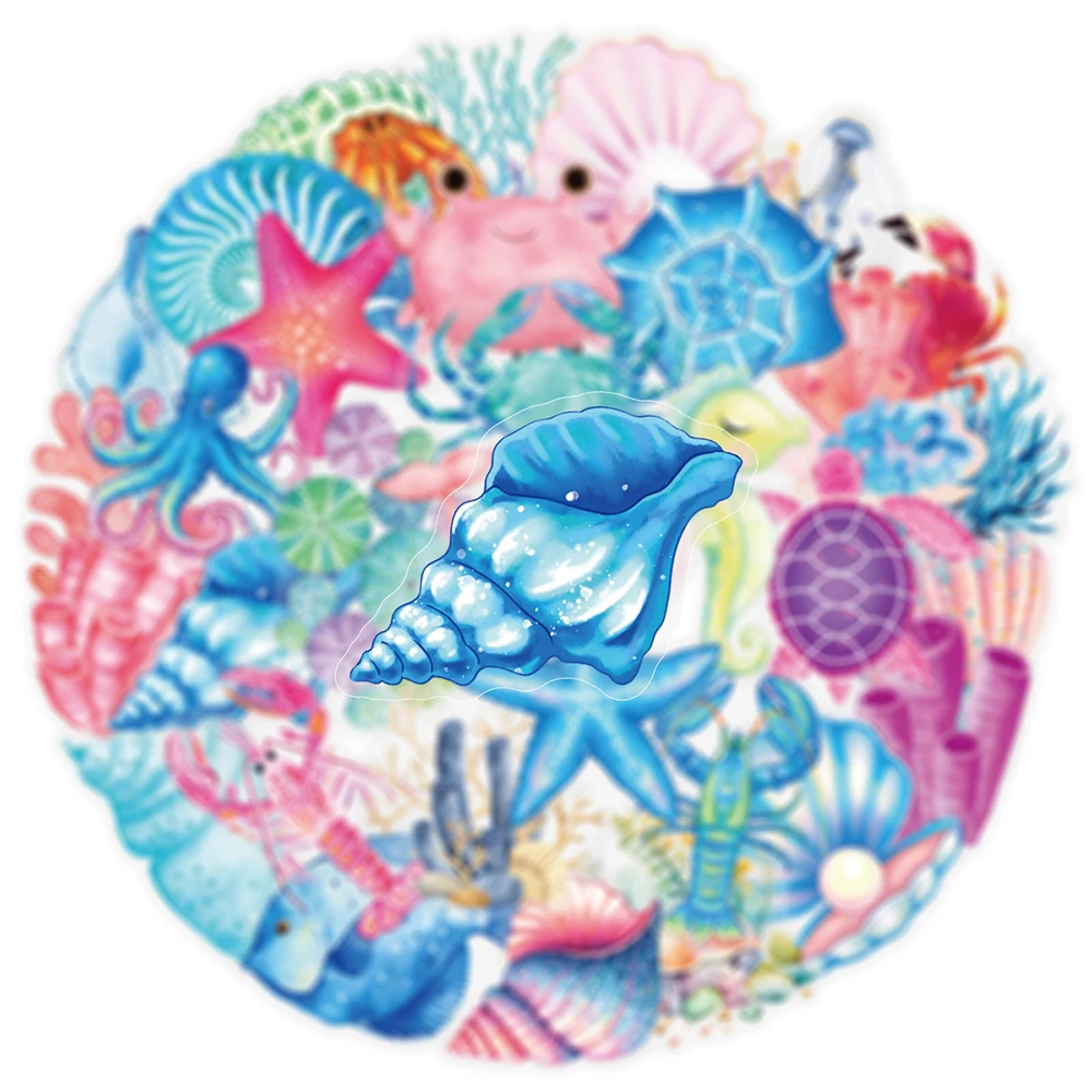 10/30/50pcs Carino Estetico Animali Marini Adesivi Cartoon Shell Corallo Trasparente Decalcomanie FAI DA TE Telefono Bagagli Auto Graffiti adesivo