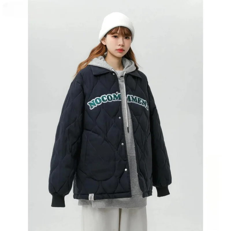 Women's New Winter Cotton-padded Jacket Baseball Coat Design Sense Niche  Alphabet Embroidery Oversize Greatcoat Teen Sweatshirt