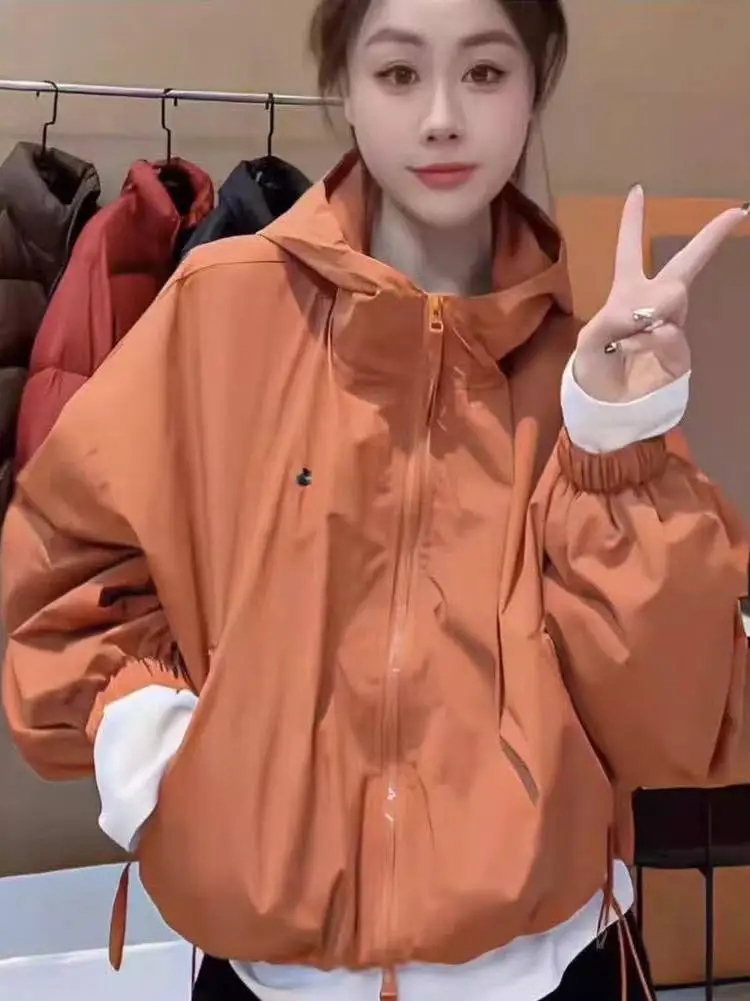 

Spring Autumn ort Hooded Women's Jaet Loose Casual Sle Commute Korean Version Regular Size ape Sandal ape