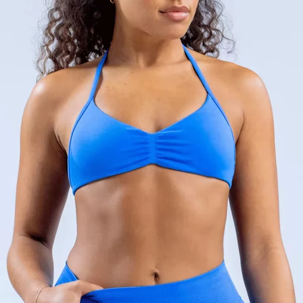 ملابس حريمي عالية الدعم رقيقة حزام الرسن الرياضة سلس حمالات الصدر تأثير Strappy الصدرية رياضة أعلى Scrunch تجريب اليوغا تانك الصدرية