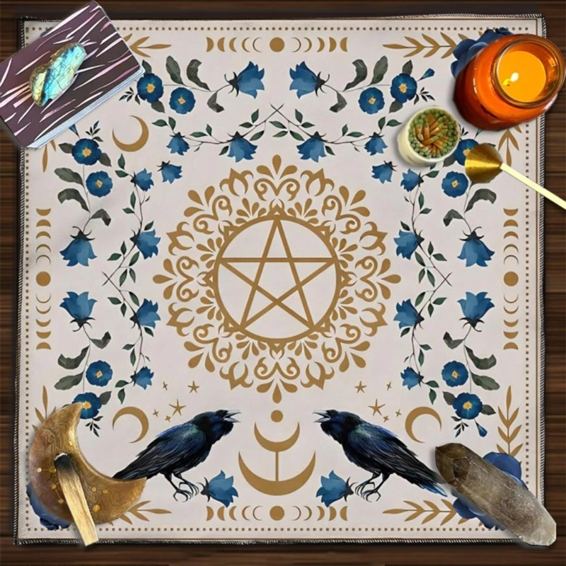 Y1UB Astrologi Tarot Meja Altar Kain Metafisik Papan Permainan Tikar Pendulum Ramalan Altar Taplak Meja Papan Permainan Kartu