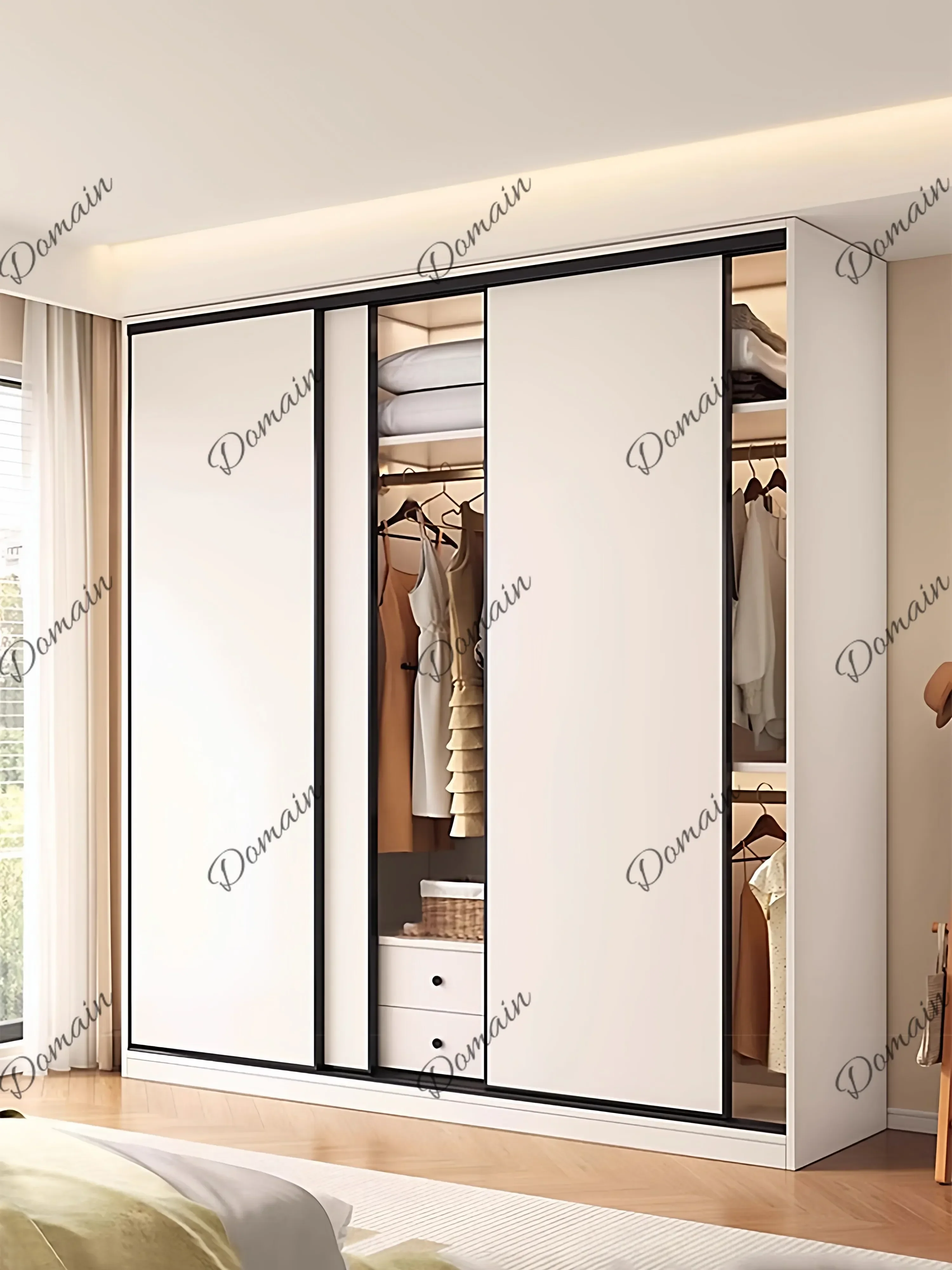 MN  Any Size Custom ENF Grade Honeycomb Aluminum Sliding Door Wardrobe Cream Style Bedroom Home Formaldehyde Free Storage Organi