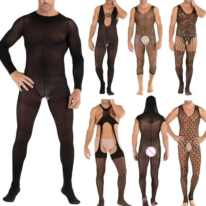 Sexy Man Netting Body Stocking Lingerie Mesh Teddies Hot Porno Cosplay Sex Underwear Sexy Costumes Intimates Men Mesh Bodysuits