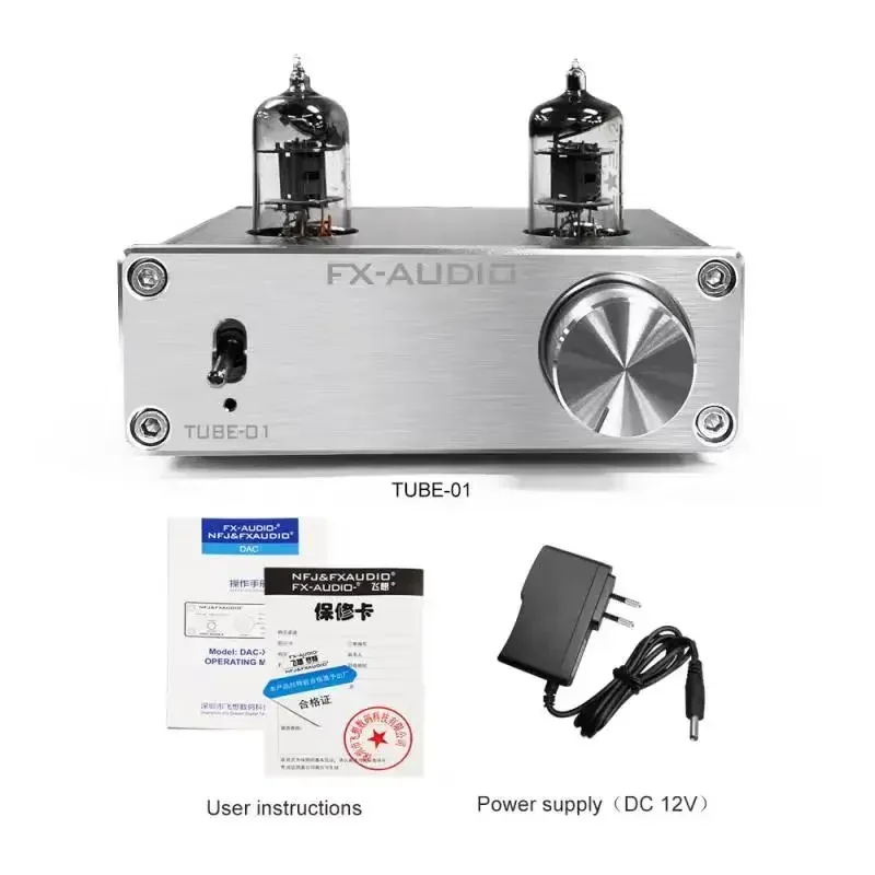 2020 FX-AUDIO TUBE-01(6J1) TUBE-03(6K4) HiFi 2.0 Portable Tuning Tube Pre Amplifier DAC Digital Audio Decoder DC12V/1A  Adapter