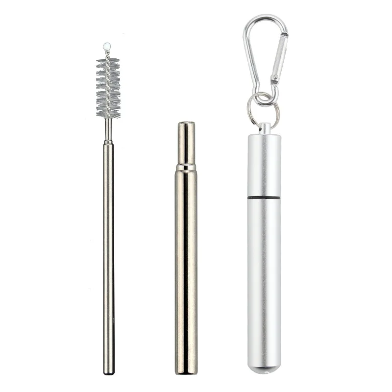 Collapsible Stainless Steel Straw Keychain Durable Reusable Drinking Straw for Travel Wine Beverages  Indoor Outdoor Use