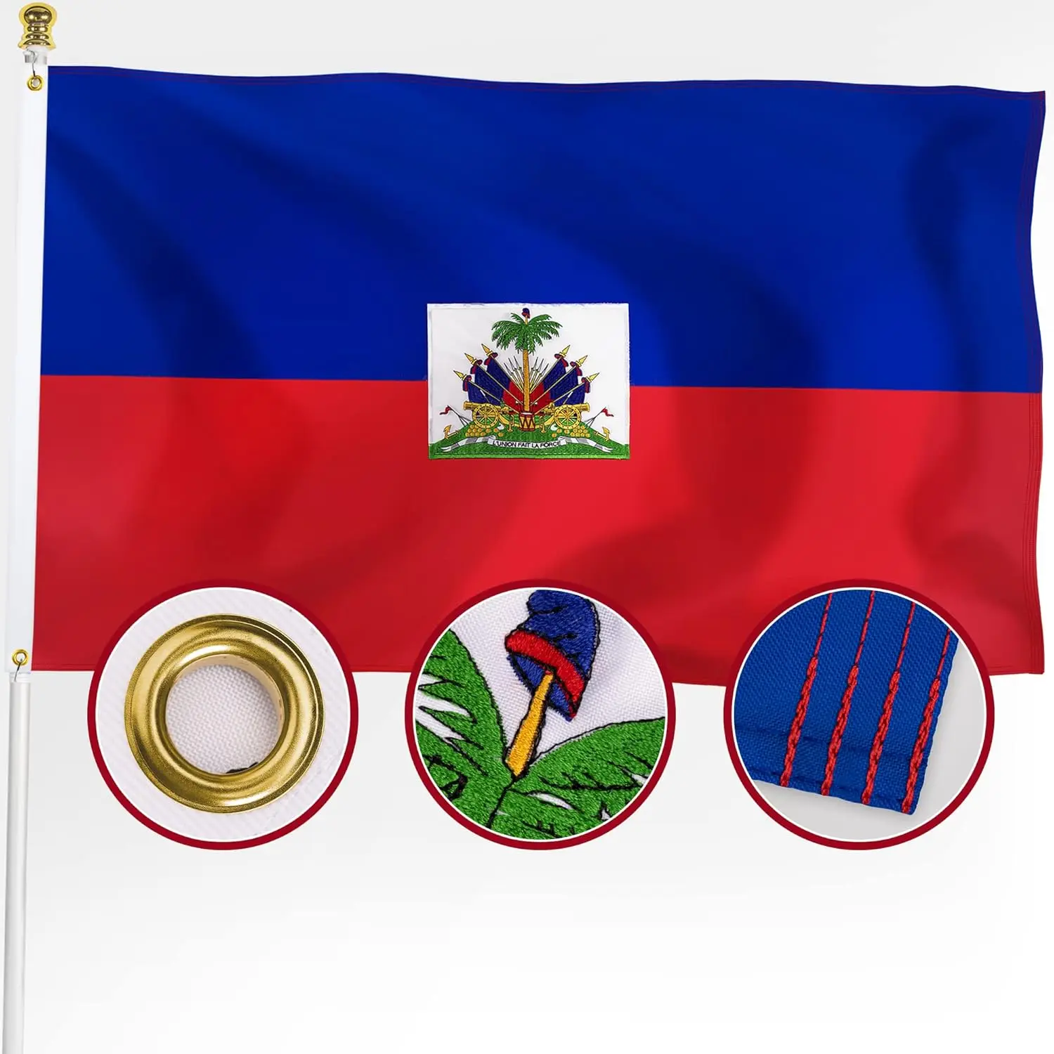 Flagnshow 100% Noly Embroider Haiti Haitian Flag