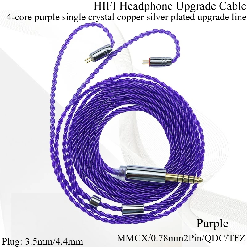 

HIFI Earphone Upgrade Cable IEM MMCX 0.78mm2Pin QDC TFZ 4-strand Single Crystal Copper Silver Plated Wired Earphone Twisted Pair