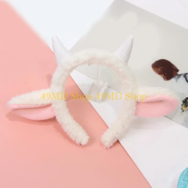 49MD أفخم غنم أذن رأس الكرتون قرون Hairhoop الأطفال cosplay أزياء رأس الرأس