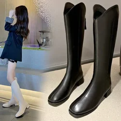 2023 New Fashion Knee High Boots Women's Winter Thick Heel Long Slip on Autumn Shoes Woman Length 34-43