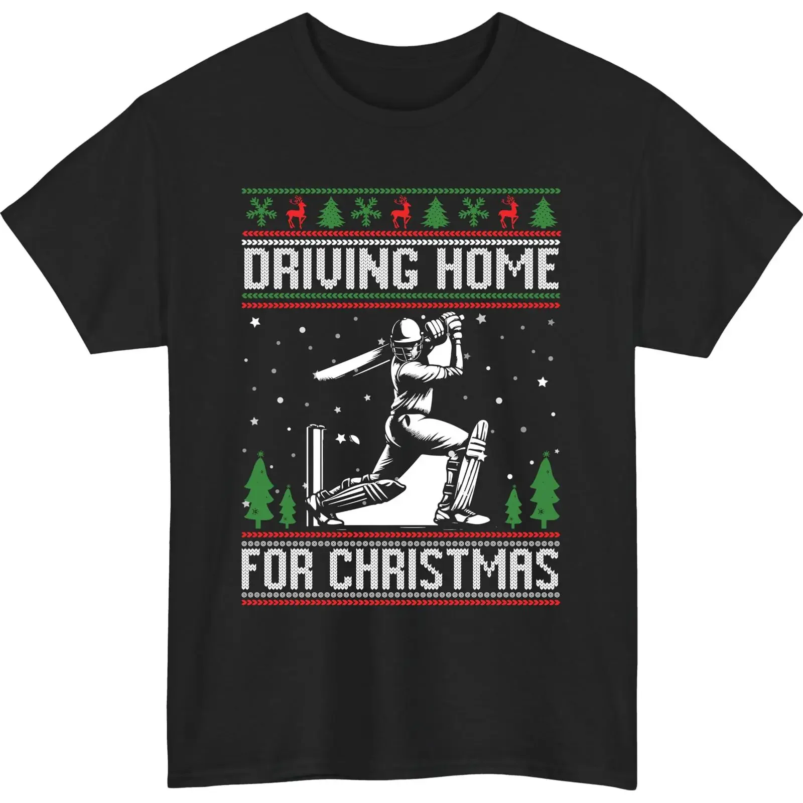 Driving Home for Christmas Ugly Sweater Style Cricket T Shirt Funny Festive Sports Holiday Winter Xmas  vintage Washed Unisex