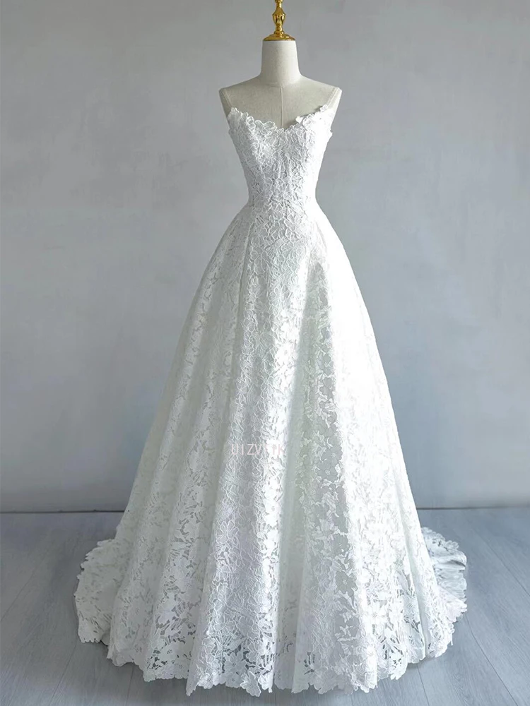 Vestidos De Novia largos De encaje sin tirantes Vintage, vestido De Novia sin mangas elegante con hombros descubiertos para mujer, Vestidos De Novia