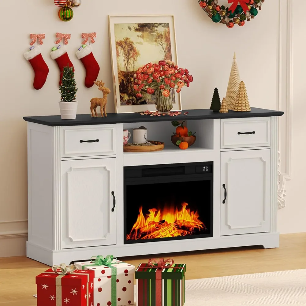 

Fireplace TV Stand for TV up to 65'', Consoles Cabinet with Adjustable Shelves, Modern Entertainment Center with Storage