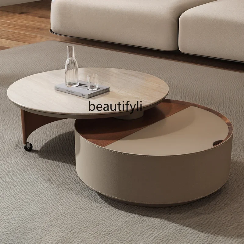 

Multifunctional coffee table rotatable creative design feeling travertine coffee table integrated storage tea table