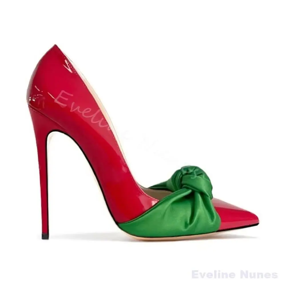 Bow-knot Mixed Colors High Heels Women Pointed Toe Shallow Stiletto Heel Patent Leather Pumps 2026 Summer Fashion Design Sandals