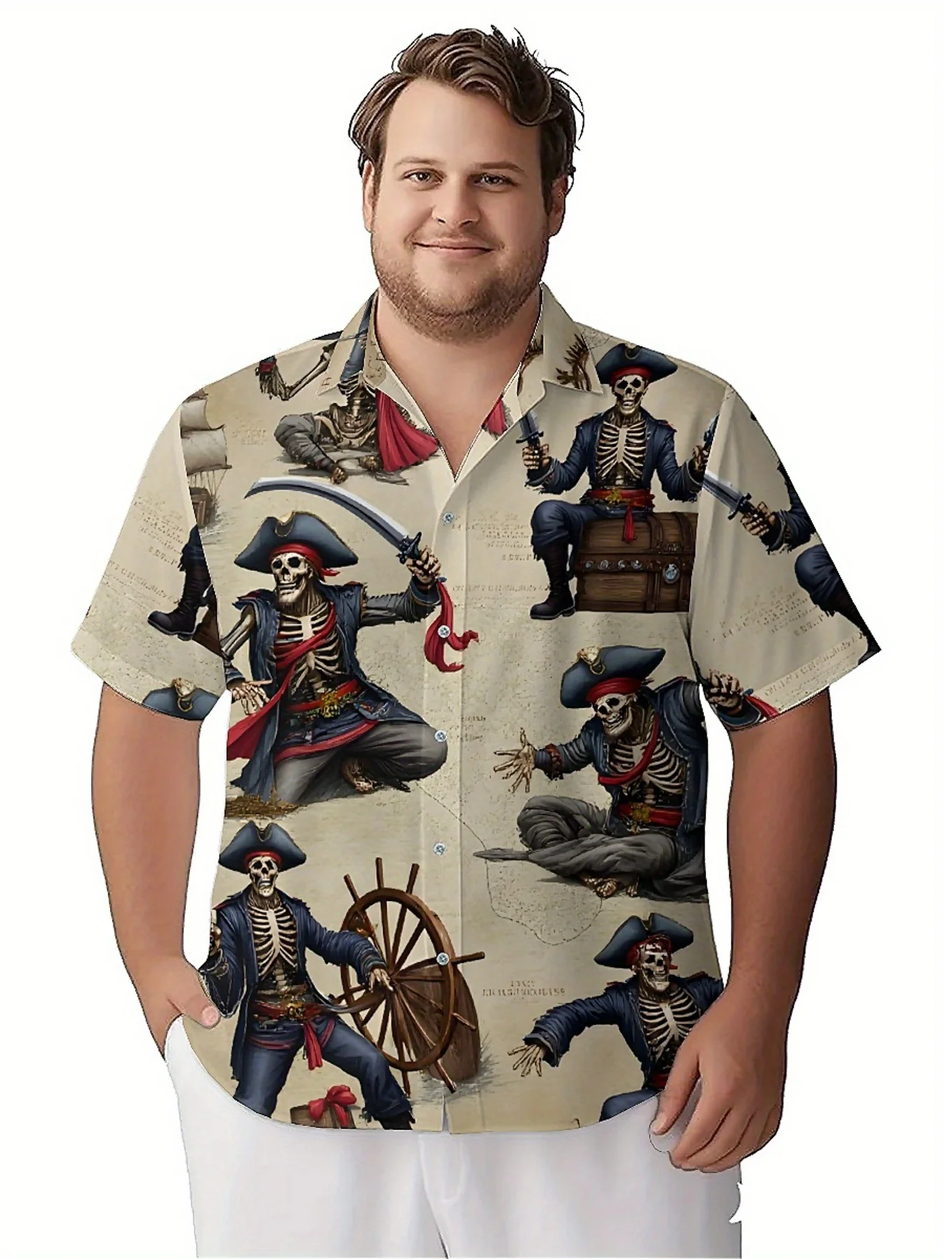 قمصان هاواي مقاس كبير للرجال نمط مغامرة القراصنة، قمصان ألوها للجنسين، قمصان صيفية جديدة، ملابس الشارع