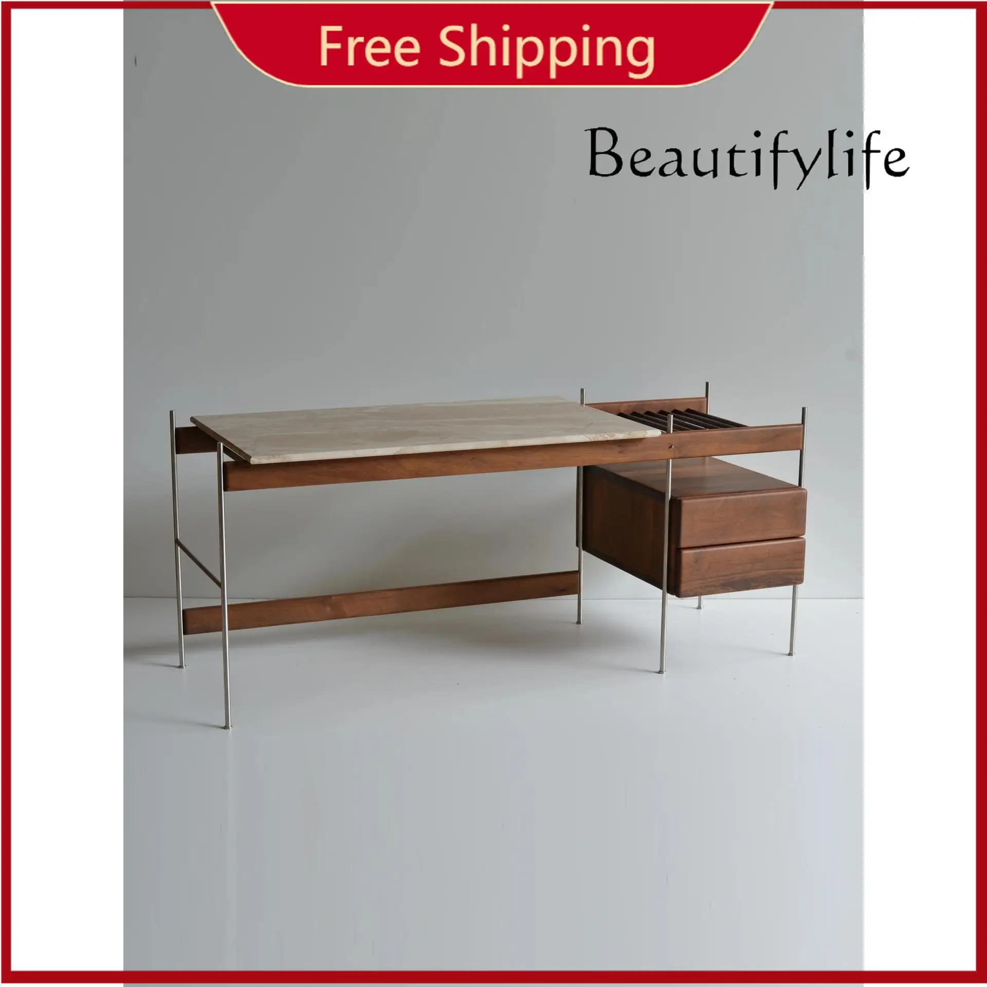 

X French Natural Travertine Desk Modern Light Luxury Study Very Simple Creative Designer Marble Desk Home